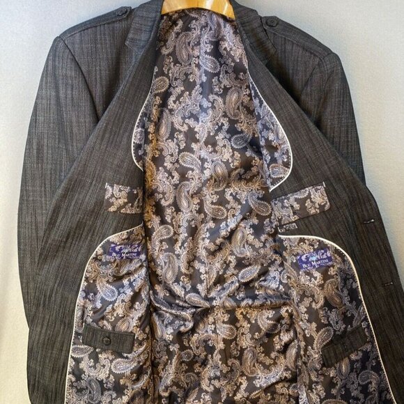 BLU MARTINI Blazer Mens 46L Gray Sport Coat Paisley Lining Contrasting Stitches - Picture 2 of 12